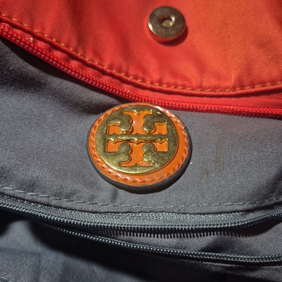 Tory Burch Tote Bag Handbag Nylon/Leather Red Brown - Picture 9 of 10